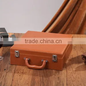 The Chinese Factory Wholesale Custom Packing Box, High-grade PU Leather Wine Champagne Brown Gift Boxes, Tea Boxes thumbnail-2