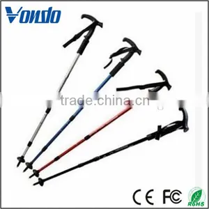 Hot Popular T Handle Alpenstock Mountaineering Three Sections Walking Sticks thumbnail-1
