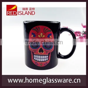 11 oz Black Ceramic Coffee Cup Mug With Skull Pattern thumbnail-2