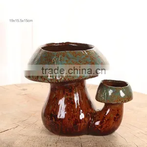 New Design Rustic Decor Mushroom Shape Bonsai Pottery Pot thumbnail-2