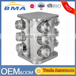 12 Jars Glass Condiment Kitchen Set Stainless Steel Revolving Spice Rack Set thumbnail-1