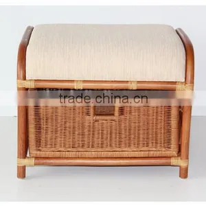 Ottoman Footstool Pouf Stool Storage W/Basket,Home Rattan Wicker Furniture thumbnail-3