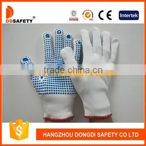 DDSAFETY 2017 13G White Seamless Nylon Knitted Blue PVC Dots Safety Working Gloves thumbnail-1