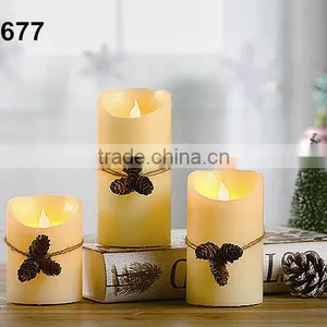 S/3 Flameless LED Christmas Candles With Pinecone Pendant thumbnail-2