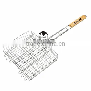ST147 Deluxe Stainless Steel Grilling Basket With Rubber Wood Handle thumbnail-1