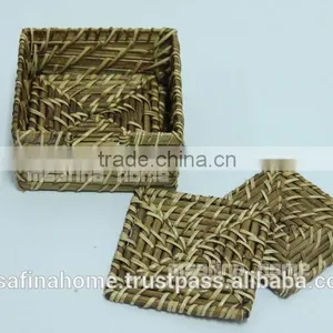 Square Rattan Coasters Set thumbnail-1
