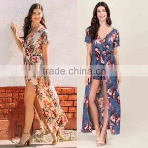 Custom Private Label Fashion Summer Western American Style Adult Woman Floral Print Chiffon Long Skirted Romper thumbnail-1