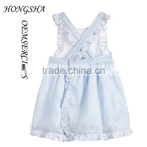 Tee Girls Pale Blue Linen Pinafore Dress With Knickers Baby Girl Party Dress Children Frocks Designs HSD7840 thumbnail-3