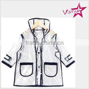 Boy's Transparent Rain Coat With Black Trim Pvc Clear Waterproof thumbnail-1