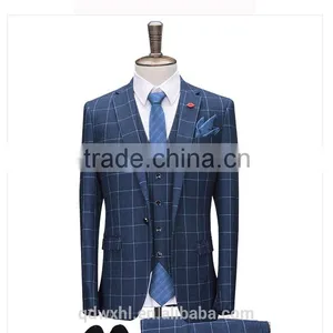 Fashion Blue Lattice Mens Wedding Dress thumbnail-2