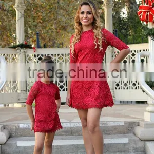 Lace Red Dress Matching Outfits Mother Daughter Party Dress thumbnail-1