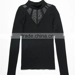 2017 OEM Super Stretchy Cool Sheer Cage Mock Neck Blouse Shopping thumbnail-6