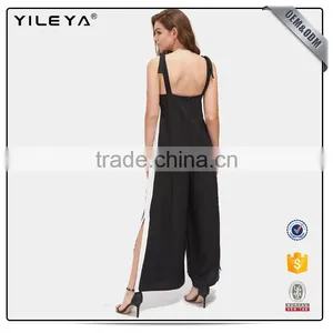 2017 Ladies Classic High Leg Slit Chiffon Wide Length Jumpsuit thumbnail-2