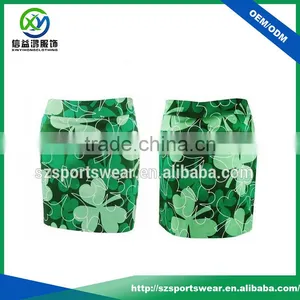 OEM Sublimated Four-leaf Clovers Pattern Polyester A-line Golf Lady Skirt in Green thumbnail-1