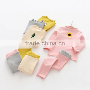 100% Cotton High Quality Solid Color Autumn Embroidery Girls Clothing Sets thumbnail-1