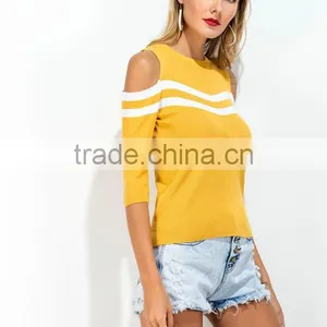 Foreign Trade New Europe and the United States Color Matching Off-the-shoulder Joker Knitwear Fashion thumbnail-4