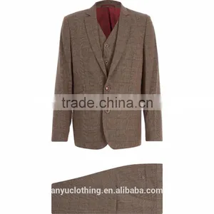 Latest Mens Brown Linen Checked Three-Piece Suits Wholesale thumbnail-1