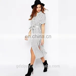 2015 New Woman Clothing Stripe Midi Shirt Dress for Women thumbnail-2