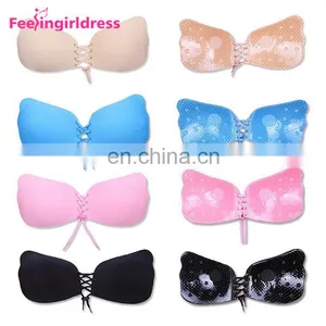 Hot Sale 4 Color Cloth Backless Strapless Invisible Push Up Magic Bra thumbnail-3
