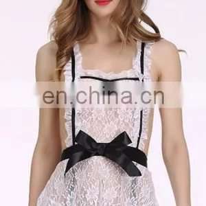 Women's Lace See Through Sexy Lingerie French Maid Uniform Apron Fancy Crothless Sexy Dress thumbnail-3