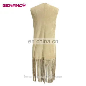 2017 Trendy Laser Cut Suede Kimono Poncho With Long Fringe thumbnail-4
