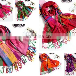 Spring Minority Style New Design Small Bee Colorful Stripes Cotton Linen High Quality Long Scarf thumbnail-4