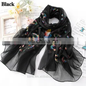 Fashion Embroidered Shawls Flower Muslim Hijab Scarf Female Artesanato Embroidery Wrap thumbnail-3