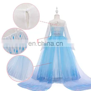 New Snow Queen Anna Elsa 2 Christmas Dress Kids Halloween Carnival Elsa Costume Girls Crystal Light Blue Long Sleeve Elsa Dress thumbnail-3