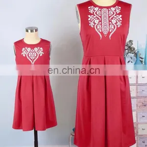 2019 Summer Women Girls Mommy and me Red Solid With Embroidery Flower Sleeveless Knee Length Work (this Link for WOMAN) thumbnail-1