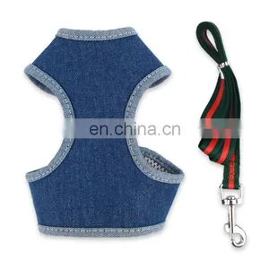Dog Safety Vest Harness Pet Dog Adjustable Cute Design Chest Strap Breathable Jean Dog Chest Harness thumbnail-2