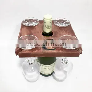 Custom Logo and Color Solid Wooden Wine and Glasses Organizer Holder thumbnail-1