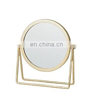 Single Side Round Makeup Mirror Rotation Gold Black Color Metal Cosmetic Mirrors Round Glass Make Up Mirror With Stand thumbnail-4