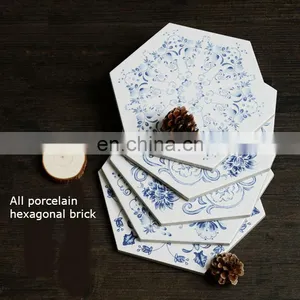 Kitchen and Bathroom Blue and White Porcelain All Hexagonal Brick Kitchen Bathroom Retro Floret Brick thumbnail-3
