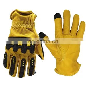TPR Protective Construction Yellow Industrial Impact Resistant Touch Screen Driving Safety Leather Work Gloves thumbnail-1
