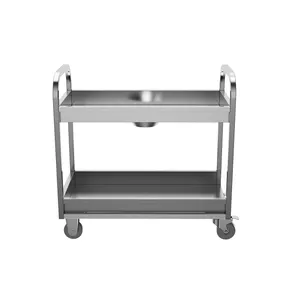 Double‑Deck Stainless Steel Service Trolley, 2‑Tier Kitchen Storage Utility Cart For Hotel Lab thumbnail-4