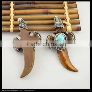 LFD-0093P ~ Wholesale OX / Bull Bone Carved Charm Pendants Necklace Crystal Rhinestone With Turquoise Paved Fashion Jewelry thumbnail-2