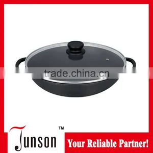 32cm Die Casting Aluminum Chinese Wok/Non-stick Chinese Woks With Glass Lid thumbnail-1