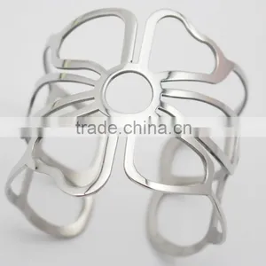 2016 Fashion Flower Shape Silver Stainless Steel Cuff Bangles Bracelet Jewelry thumbnail-2