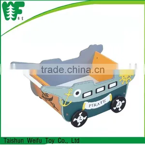 Pirate Kids Wooden Toy Box With Wheels thumbnail-1