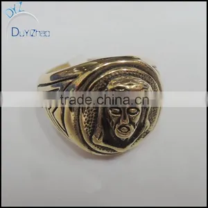 Gold Plating Vintage Jesus Mens Stainless Steel Ring thumbnail-1