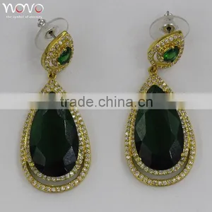 Hot Sale Green Zircon Setting Stone Earring Yellow Gold Plating thumbnail-4