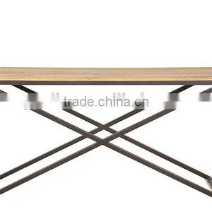 Vintage Wooden Side Table With Metal Legs thumbnail-2