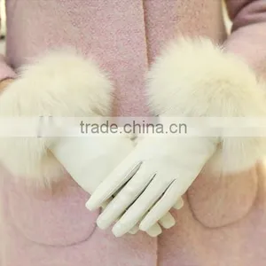 New Collection Wrist Length Inseam Fur Cuffs Black Sheepskin Classical Gloves thumbnail-1