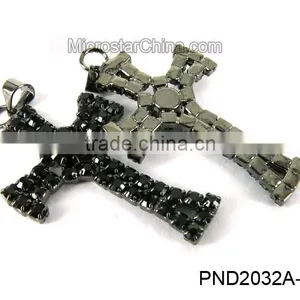 Fashion Black Color Copper Clear Rhinestone Cross Locket Pendant Necklace thumbnail-2