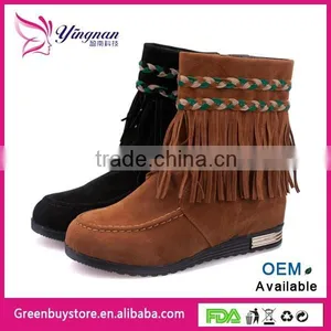 Free Shipping Women Short Boots Winter Warm Low Heels Boots 2 Colors Ankle Tassel Boots thumbnail-2
