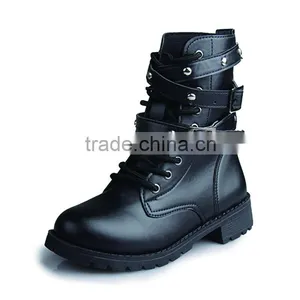 Autumn Winter Women Rivet Boots Ladies Vintage Motorcycle Combat Army Punk Shoes Leather Women Boots thumbnail-5