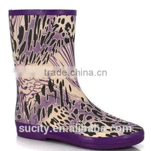 Ladies Purple Fashion Rubber Rain Boots thumbnail-1