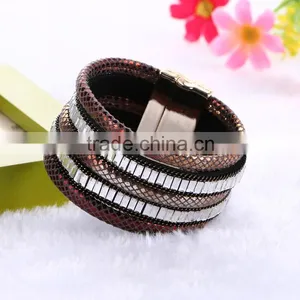 New Arrive Wide Velvet Magnetic Clasp Bohemia Style Crystal Bracelet thumbnail-4