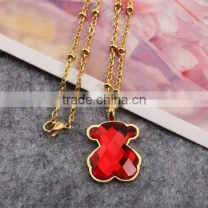 Guangzhou Biggest Wholesale Fashionable Gold Long Chain Red Crystal Necklace With Bear Pendant thumbnail-2