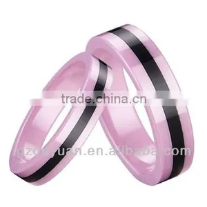 New Women's Pink Ceramic Wedding Band Ring, Pink Ceramic Ring With Black Resin Inlay thumbnail-1